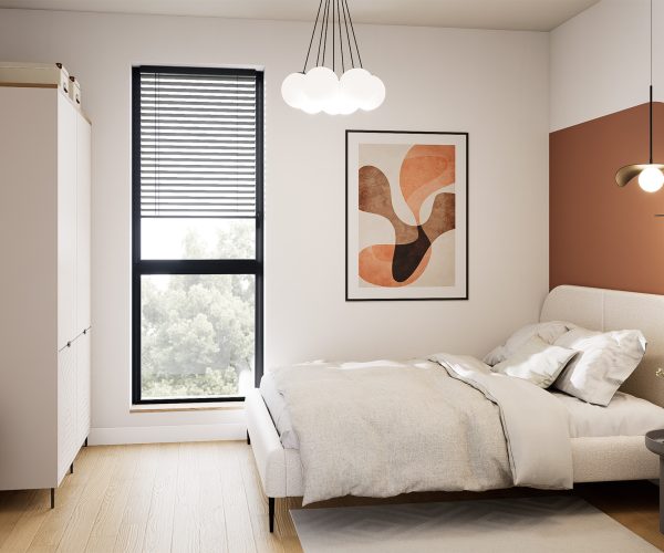 Jasna, minimalistyczna sypialnia